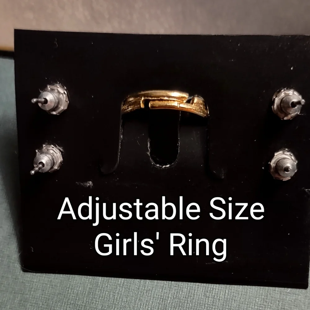 Girls' Yellow Gold Topaz Ring & Earrings Set